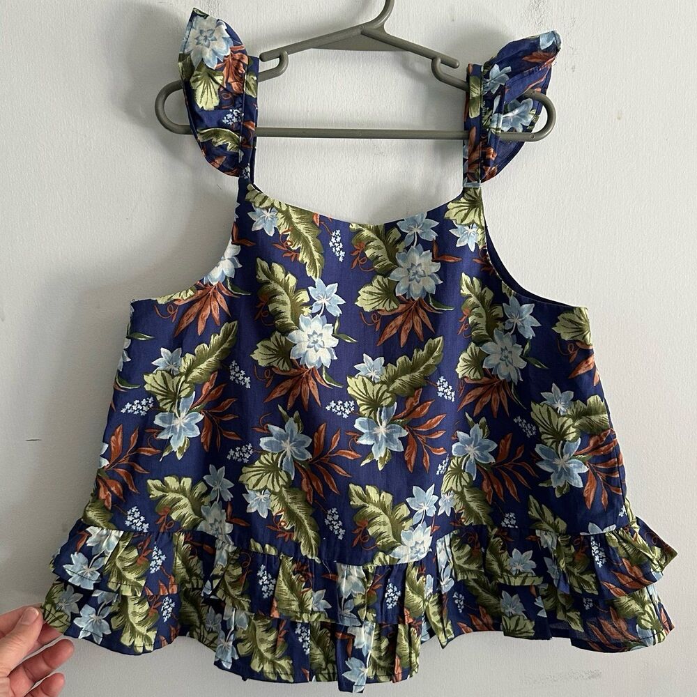 Janie & Jack Cobalt Floral Botanical Ruffle Strap & Peplum Top Size 10 From 2022